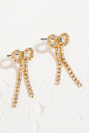 Rhinestone Encrusted Ribbon Bow Stud Earrings