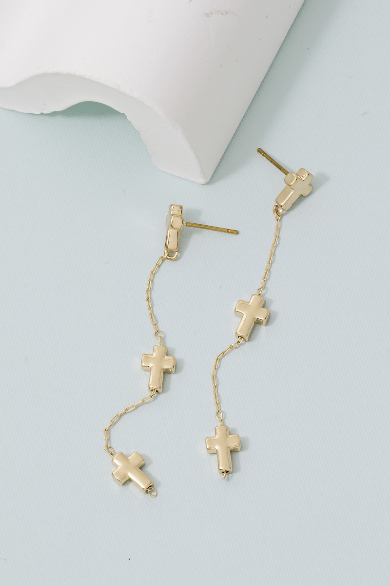 Triple Cross Charms Chain Dangle Earrings