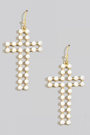 Pearl Studded Cross Dangle Earrings