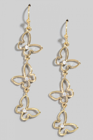 Cz Studded Butterfly Chain Dangle Earrings