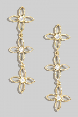 Mini Cz Stud Flower Chain Dangle Earrings