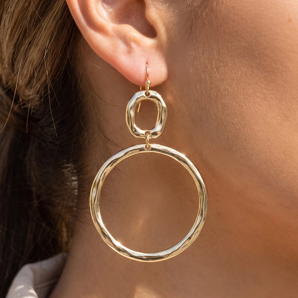 Organic Square Link Large Hoop Drop Earrings