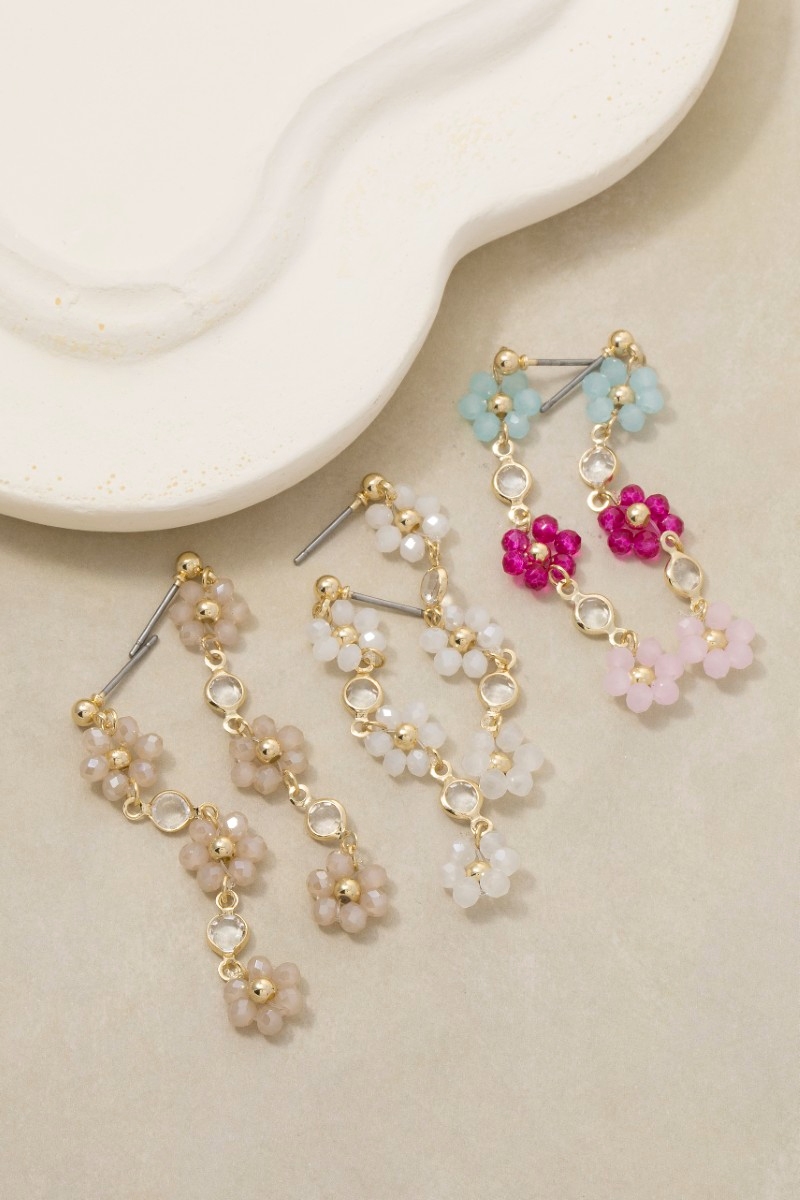 Faceted Beaded Flower Chain Dangle Earrings
