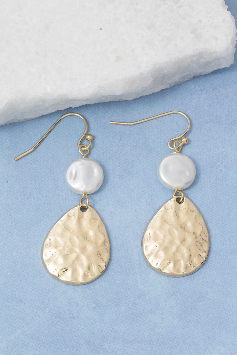 Freshwater Pearl Hammered Teardrop Earrings
