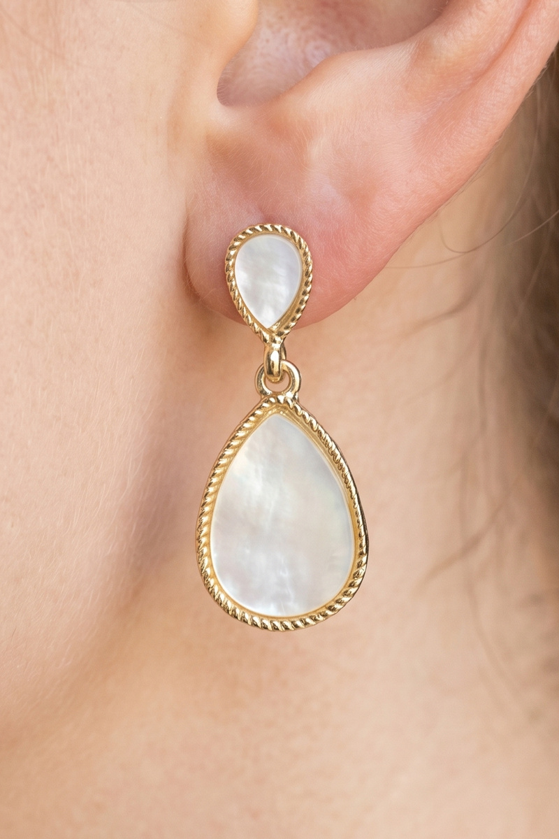 Mother Of Pearl Double Teardrop Drop Earrings