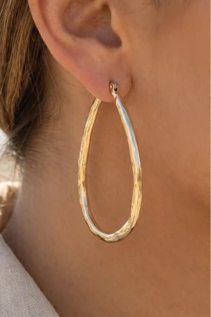 Hammered Teardrop Open Hoop Earrings