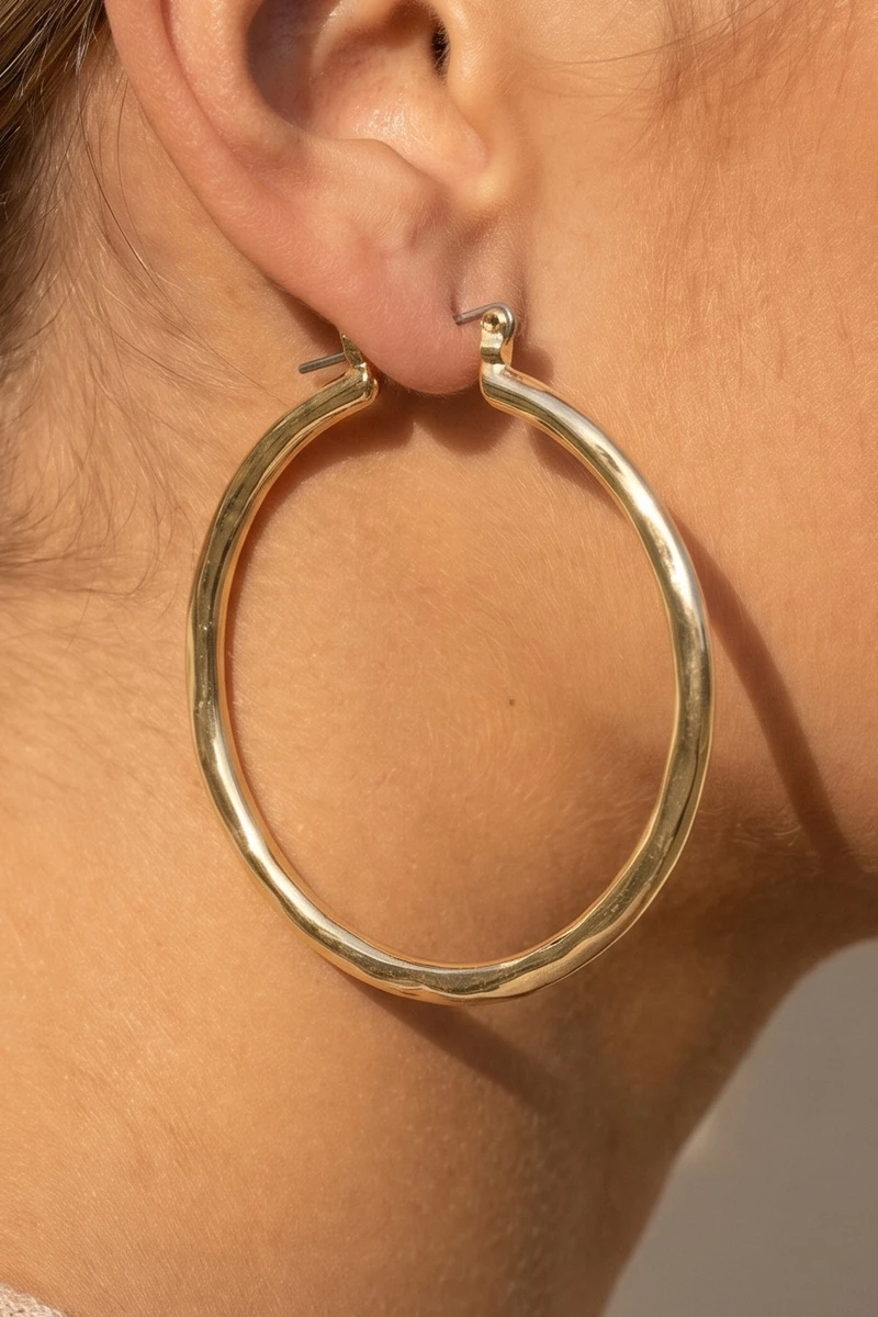 Hammered Round Click Hoop Earrings