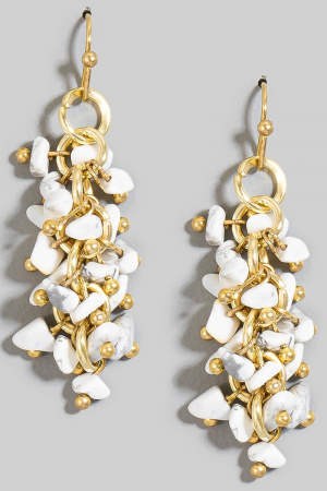 Pebble Stone Beaded Fringe Dangle Earrings