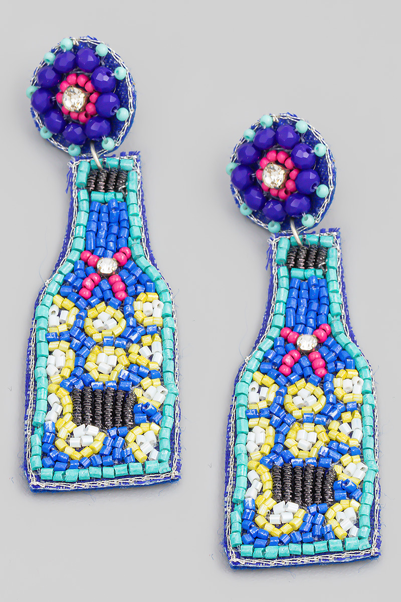 Floral Seed Beaded Bottle Drop Earrings