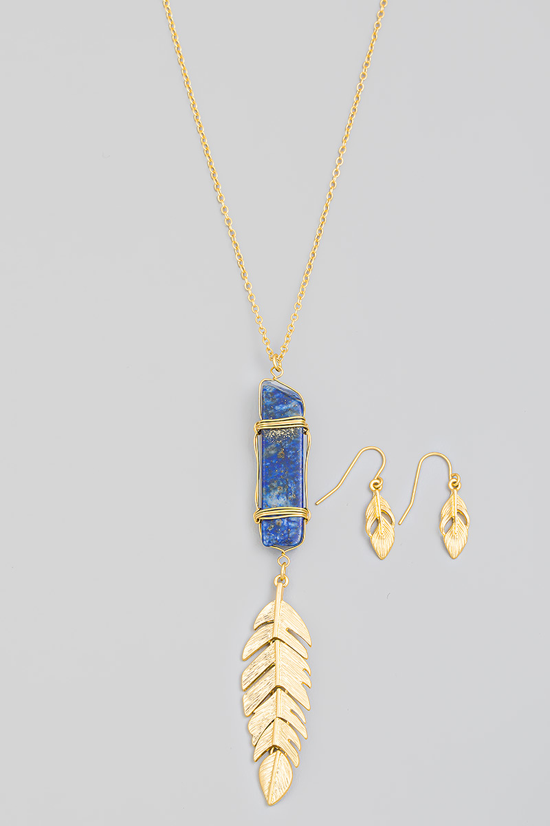 Semiprecious Stone Leaf Pendant Necklace Set