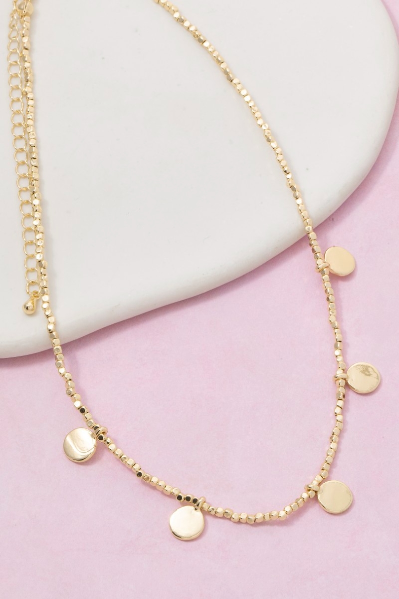 Beaded Chain Coin Disc Station Necklace