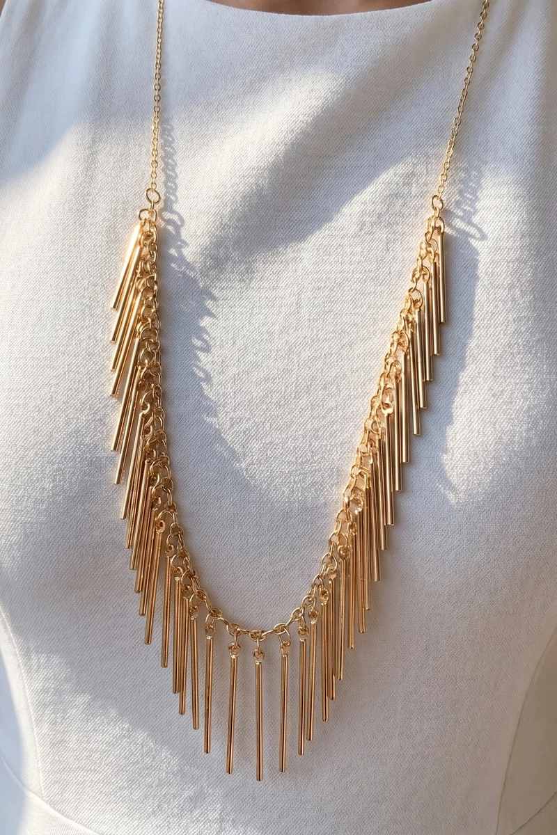 Fringe Bar Tassel Bib Statement Chain Necklace