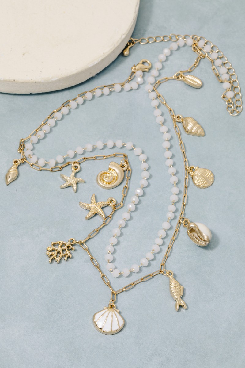 Enamel And Metallic Sea Life Charms Layered Necklace