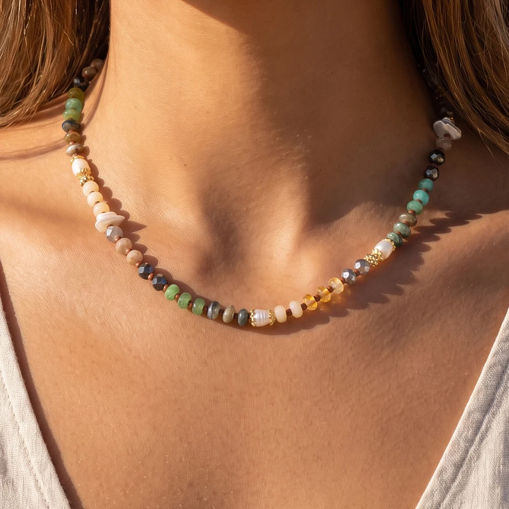 Pearl And Glass Bead Dainty Strand Necklace