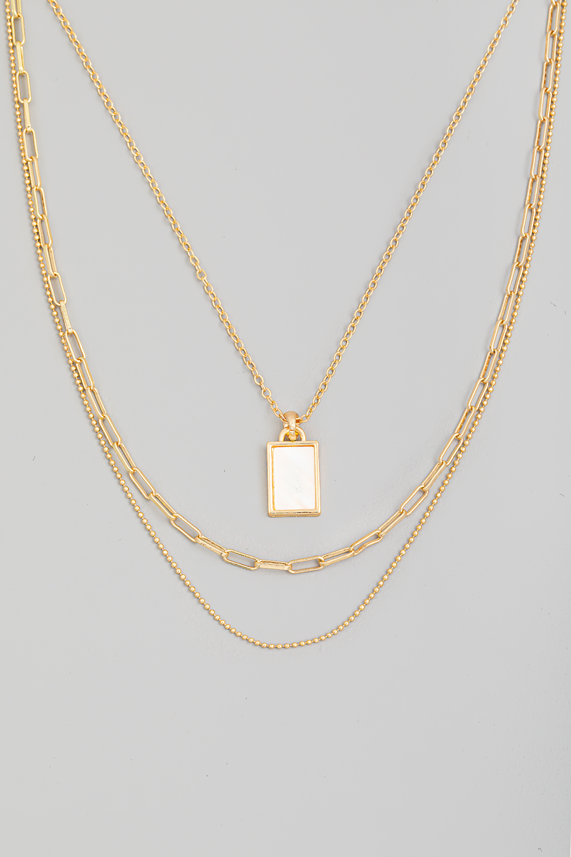 Layered Chain Link Rectangle Charm Necklace