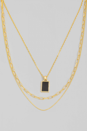 Layered Chain Link Rectangle Charm Necklace