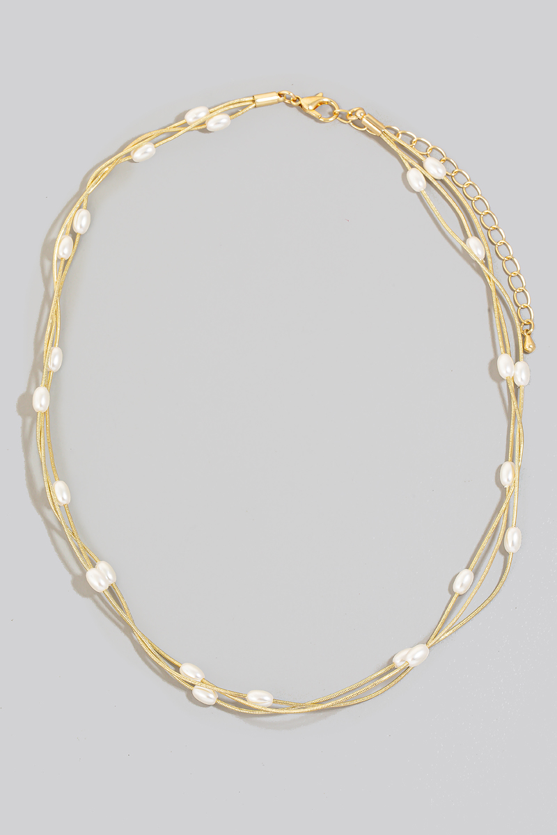 Pearl Station Beaded Layered Chains Necklace