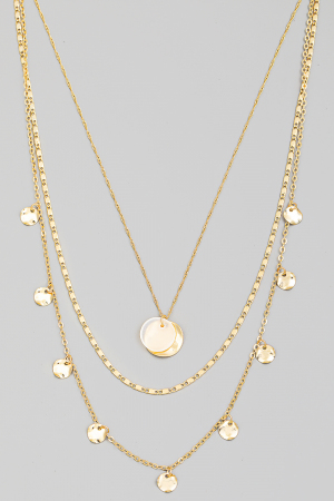Layered Chain Disc Charm Necklace