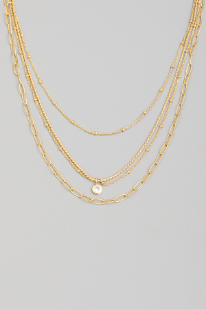Layered Chain Stud Charm Necklace