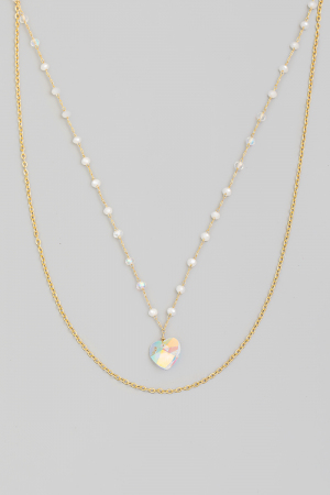 Rhinestone Heart Layered Beaded Chain Necklace
