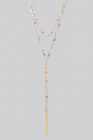 Long Bar Pendant Faceted Beaded Y Chain Necklace