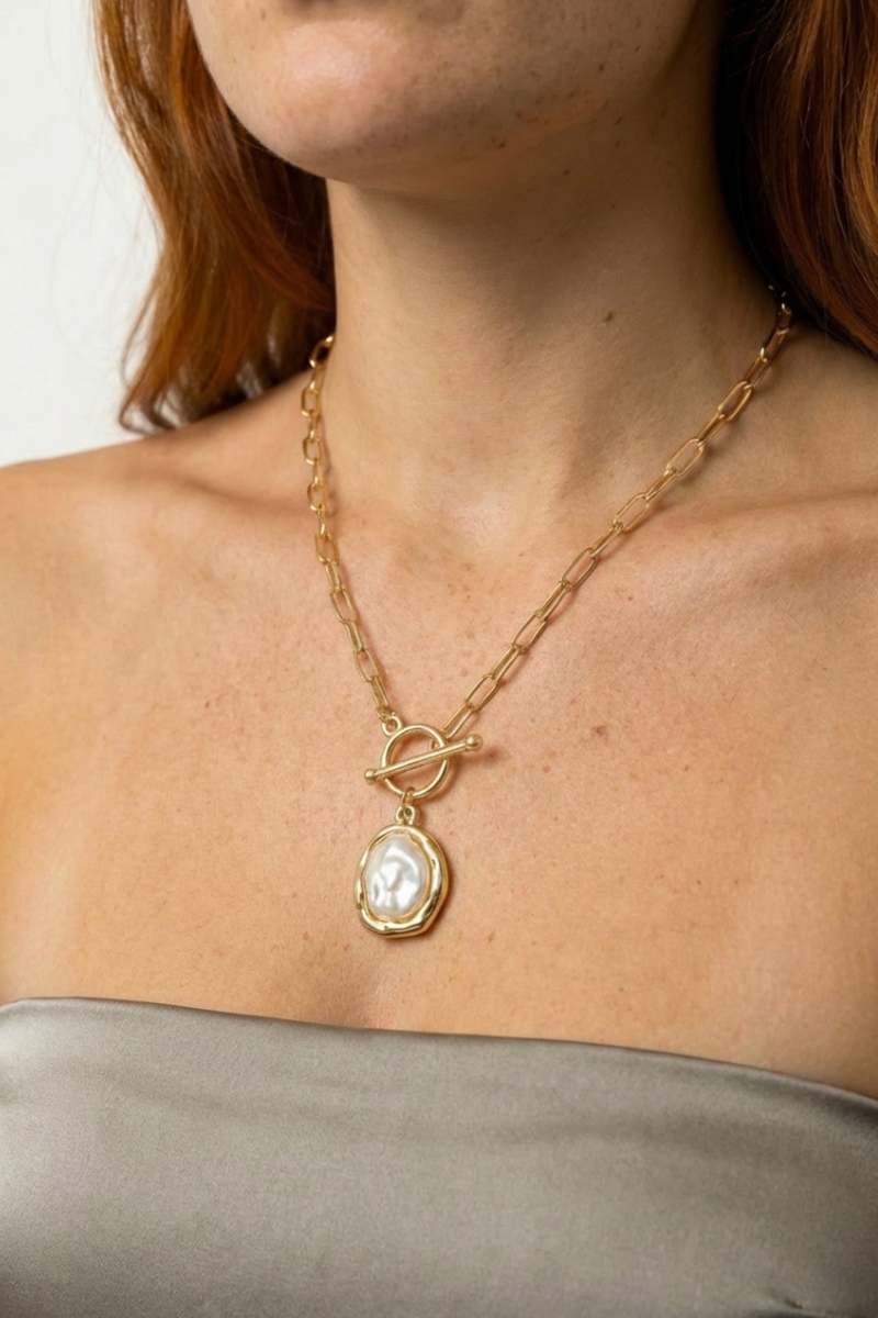 Pearl Pendant Dainty Toggle Chain Necklace