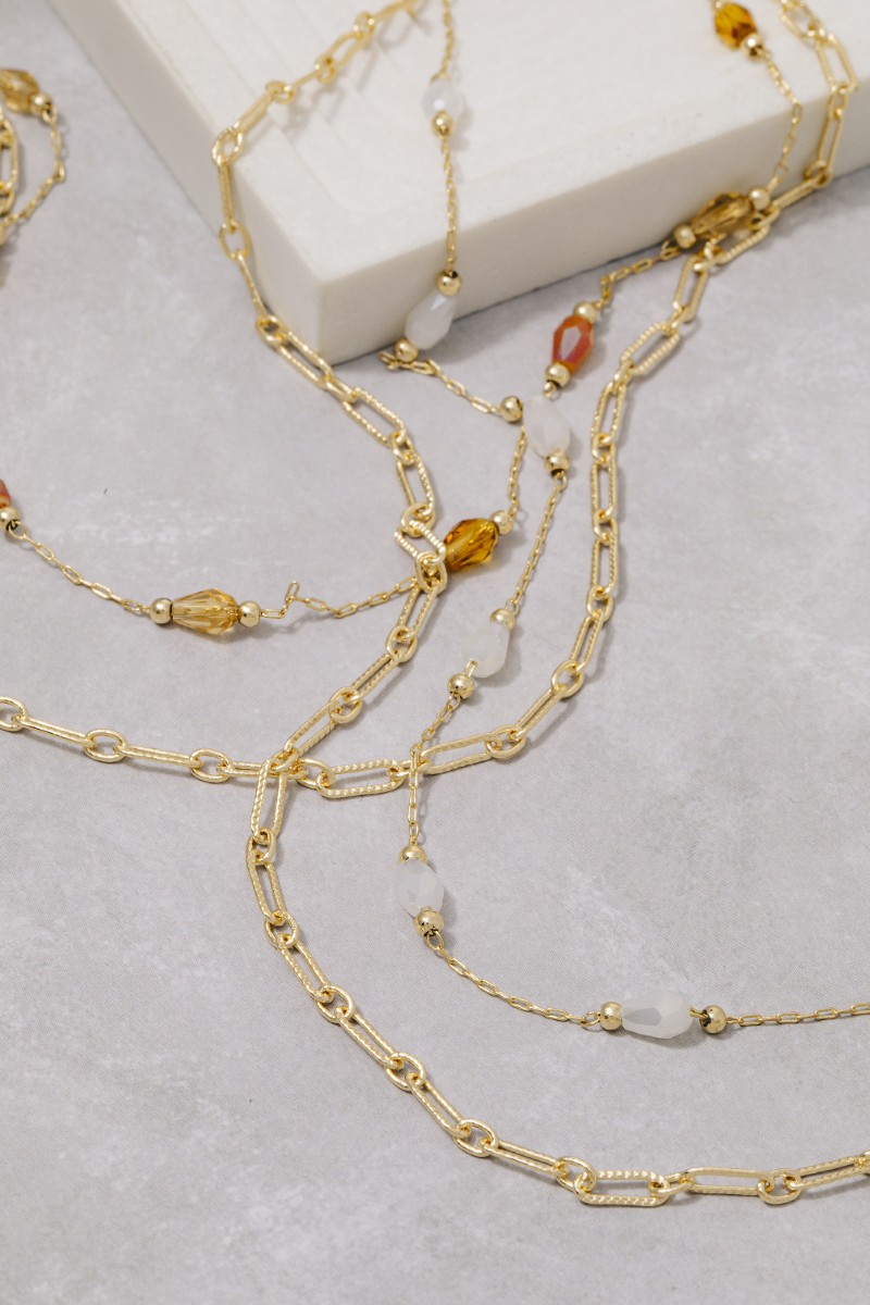 Glass Bead Charms Layered Chain Necklace