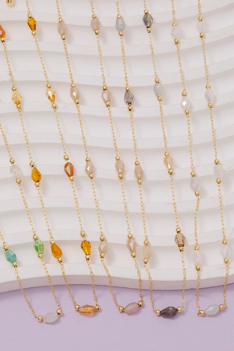 Oval Faceted Glass Station Chain Necklace