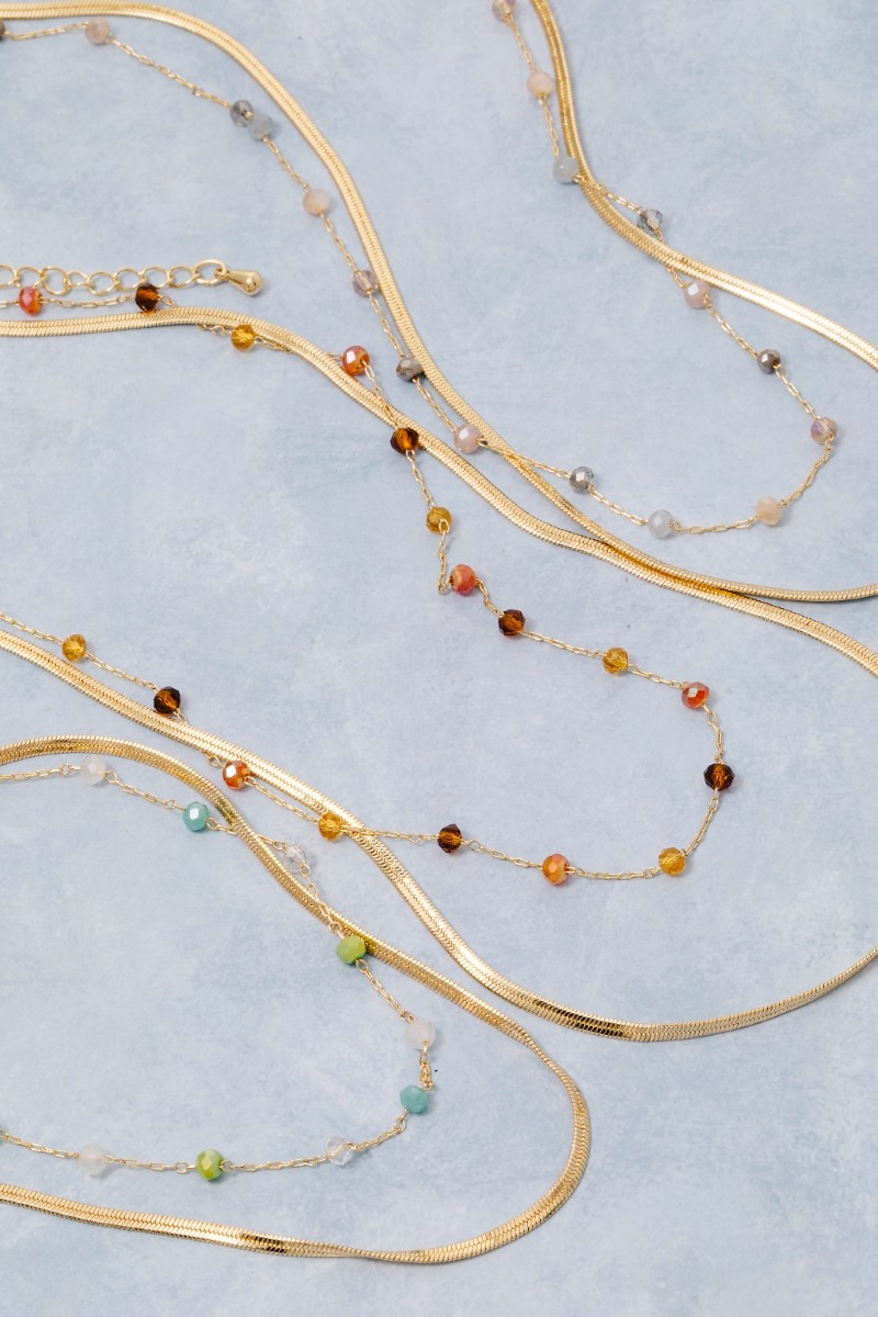 Faceted Glass Beads And Snake Chain Layered Necklace