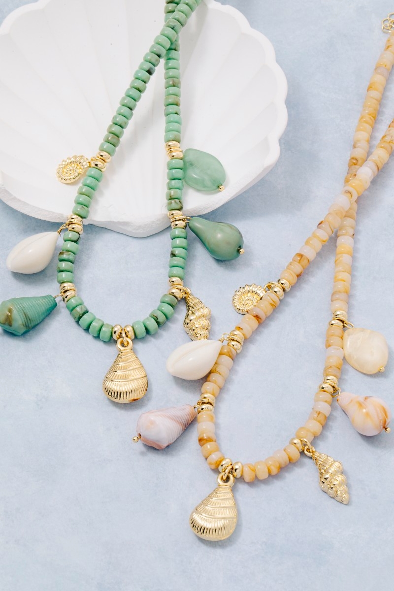 Stone Beads And Sea Life Charms Necklace