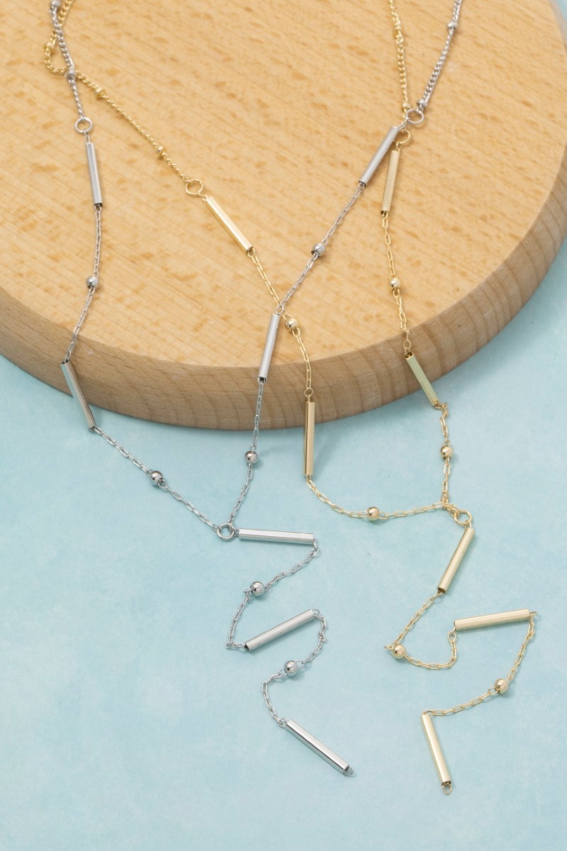 Metallic Station Bar Charms Y Chain Necklace