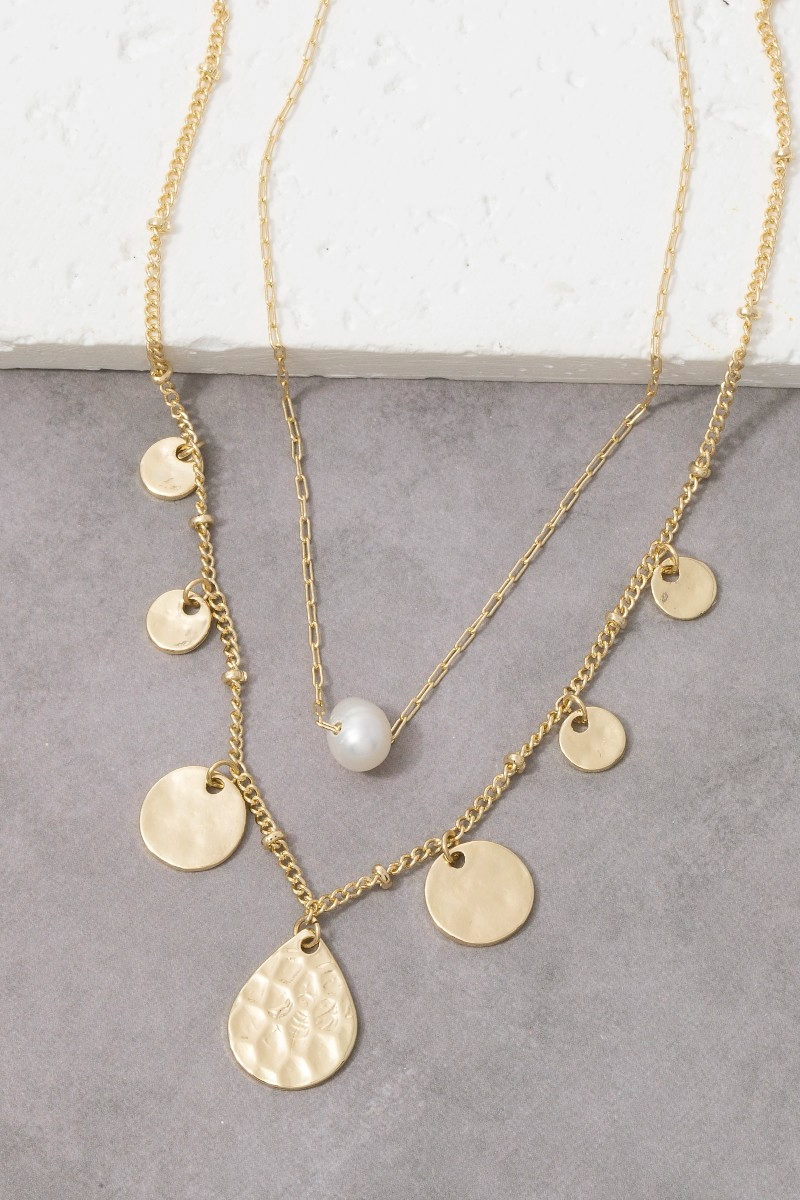Gold Layered Coin Pearl Pendant Necklace