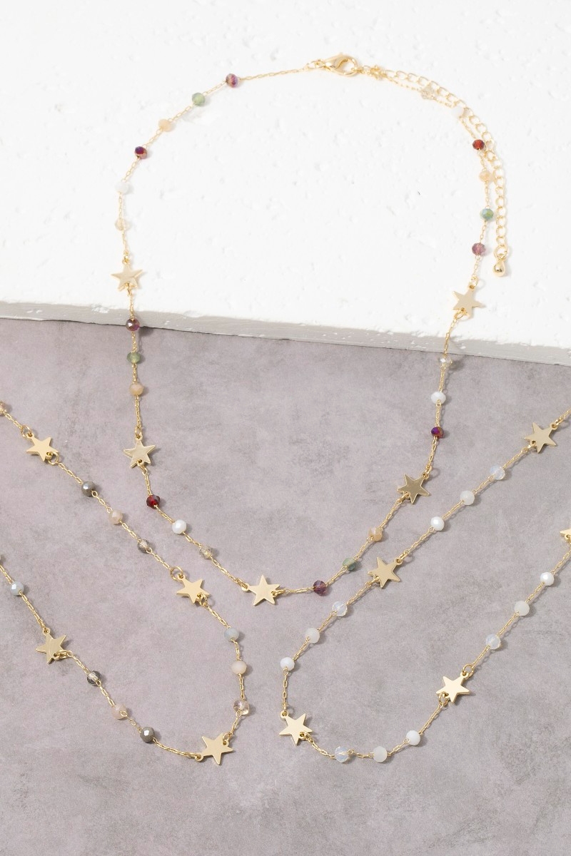 Gold Star Charm Beaded Chain Choker Necklace