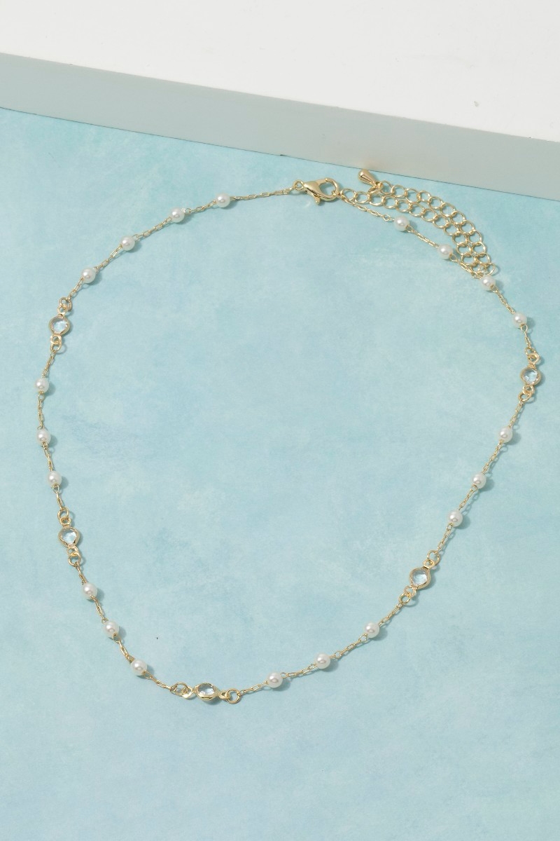 Pearl And Crystal Station Chain Necklace