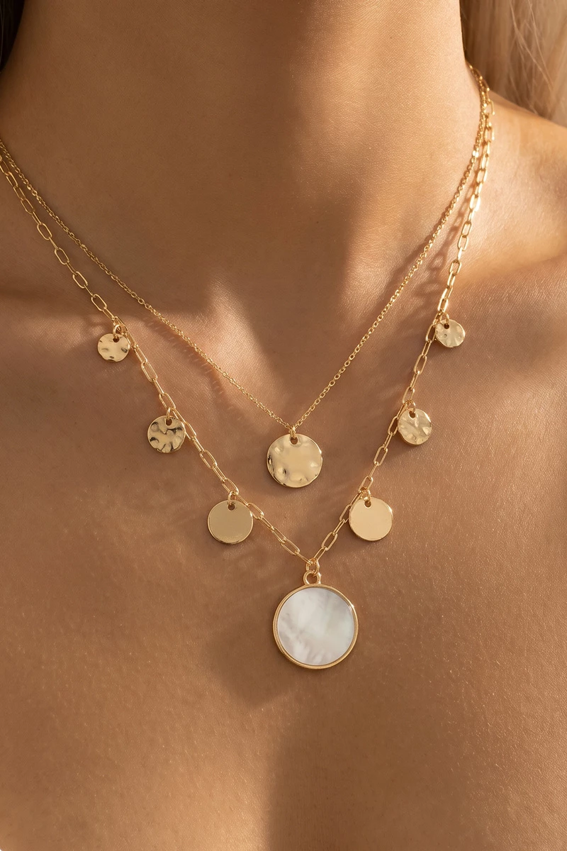Layered Mother Of Pearl Disc Necklace