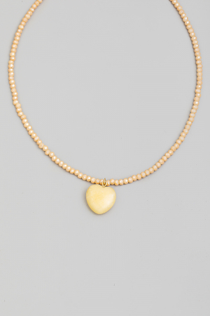 Stone Heart Pendant Beaded Necklace