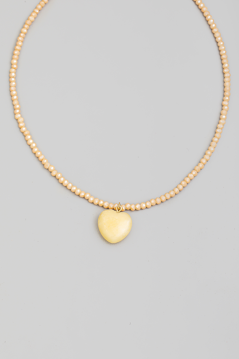 Stone Heart Pendant Beaded Necklace