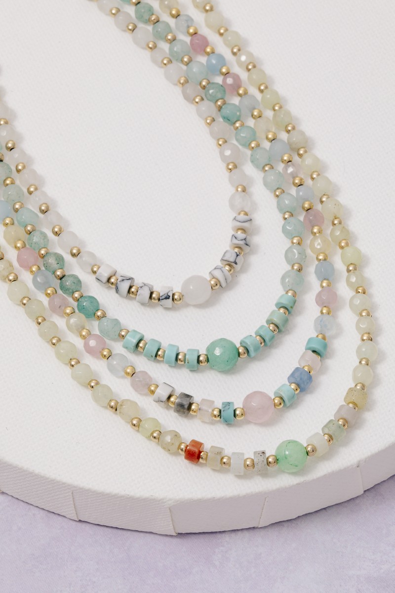 Semi Precious Stone And Metallic Beaded Necklace