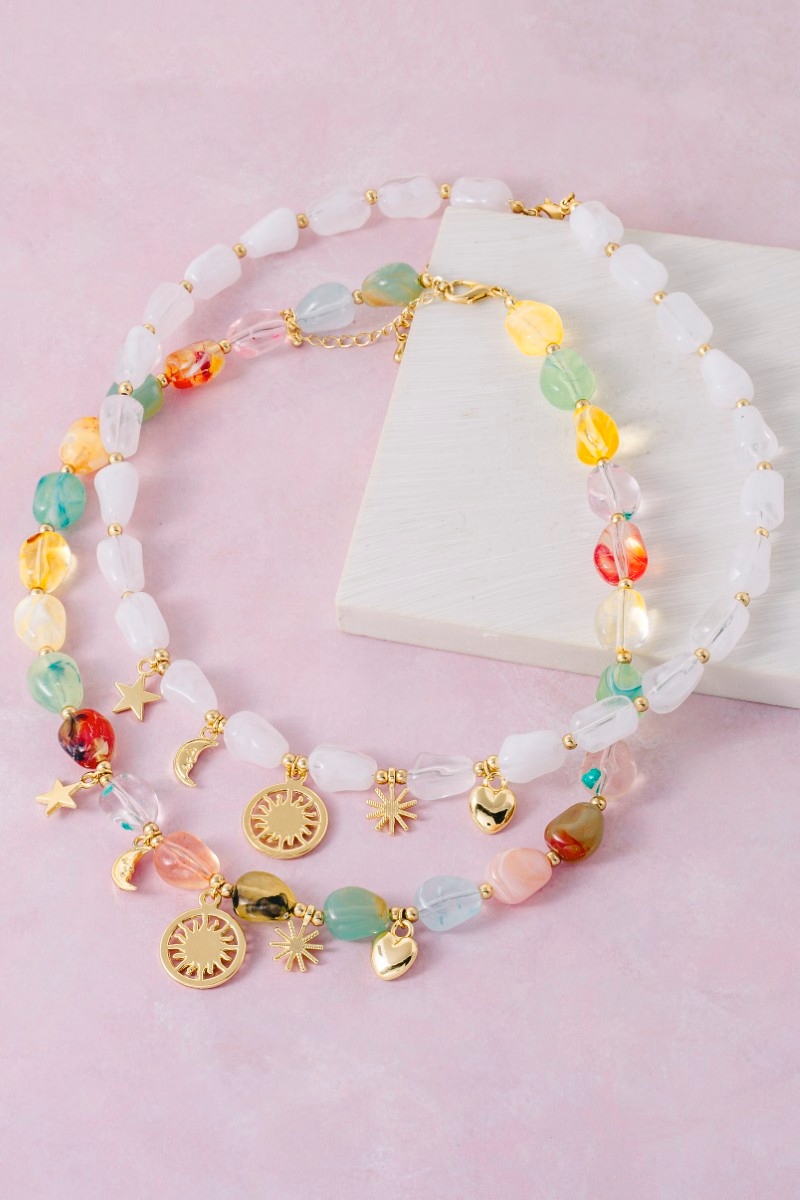 Assorted Acrylic Beads Multi Charms Necklace