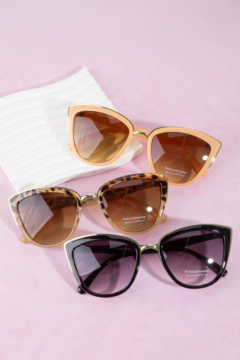 Metallic Accent Cat Eye Sunglasses Set
