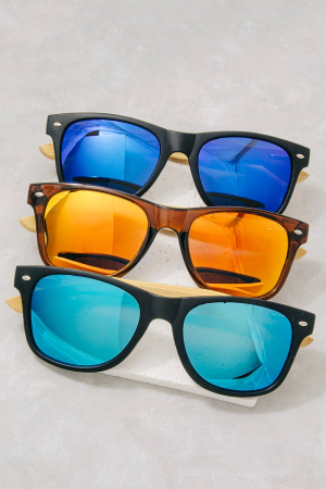 Polarized Revo Mirror Bamboo Temple Wayfarer Sunglasses