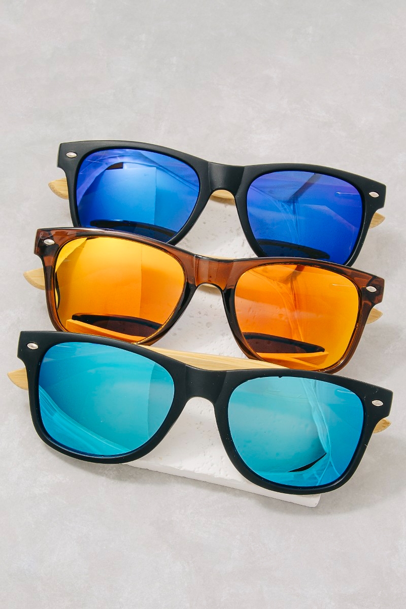 Polarized Revo Mirror Bamboo Temple Wayfarer Sunglasses