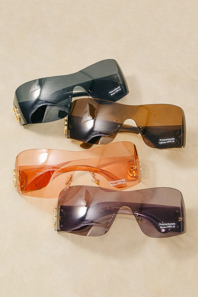 Wrap Shield Sunglasses With Side Logo Accent