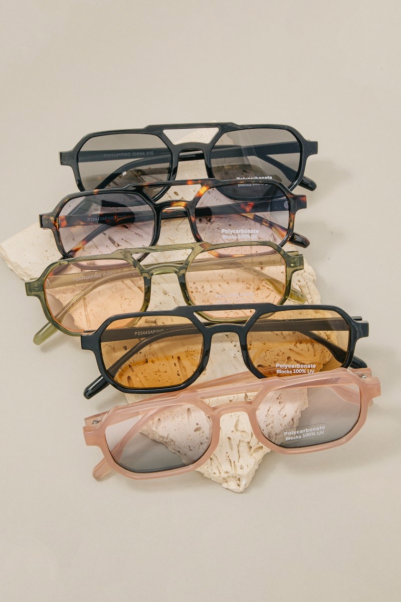 Double Bridge Aviator Polycarbonate Sunglasses Set