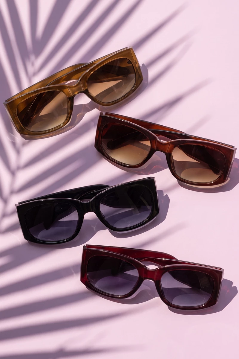 Rectangle Wrap Sunglasses With Metal Brow Bar