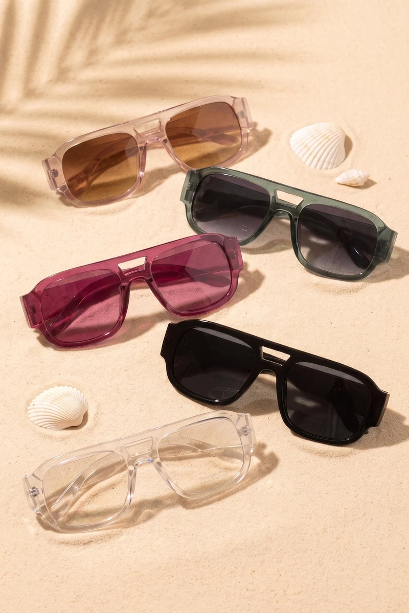 Chunky Square Double Bridge Aviator Sunglasses