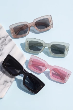 Chunky Rectangle Stud Accent Sunglasses