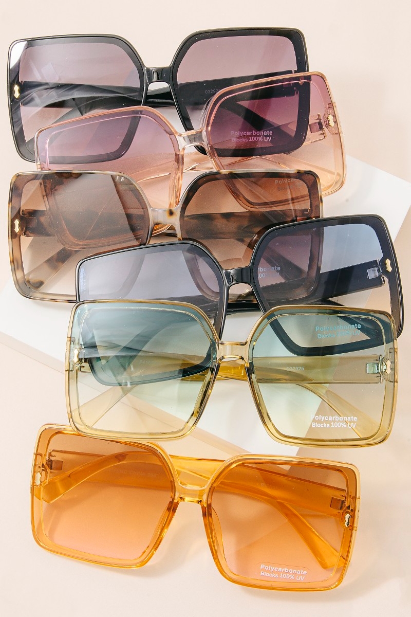 Oversized Square Sunglasses With Gold Corner Charm