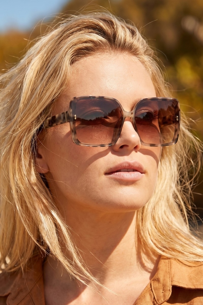 Oversized Square Sunglasses With Gold Corner Charm