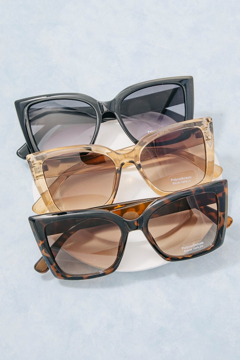 Glossy Oversized Cat Eye Square Sunglasses Set